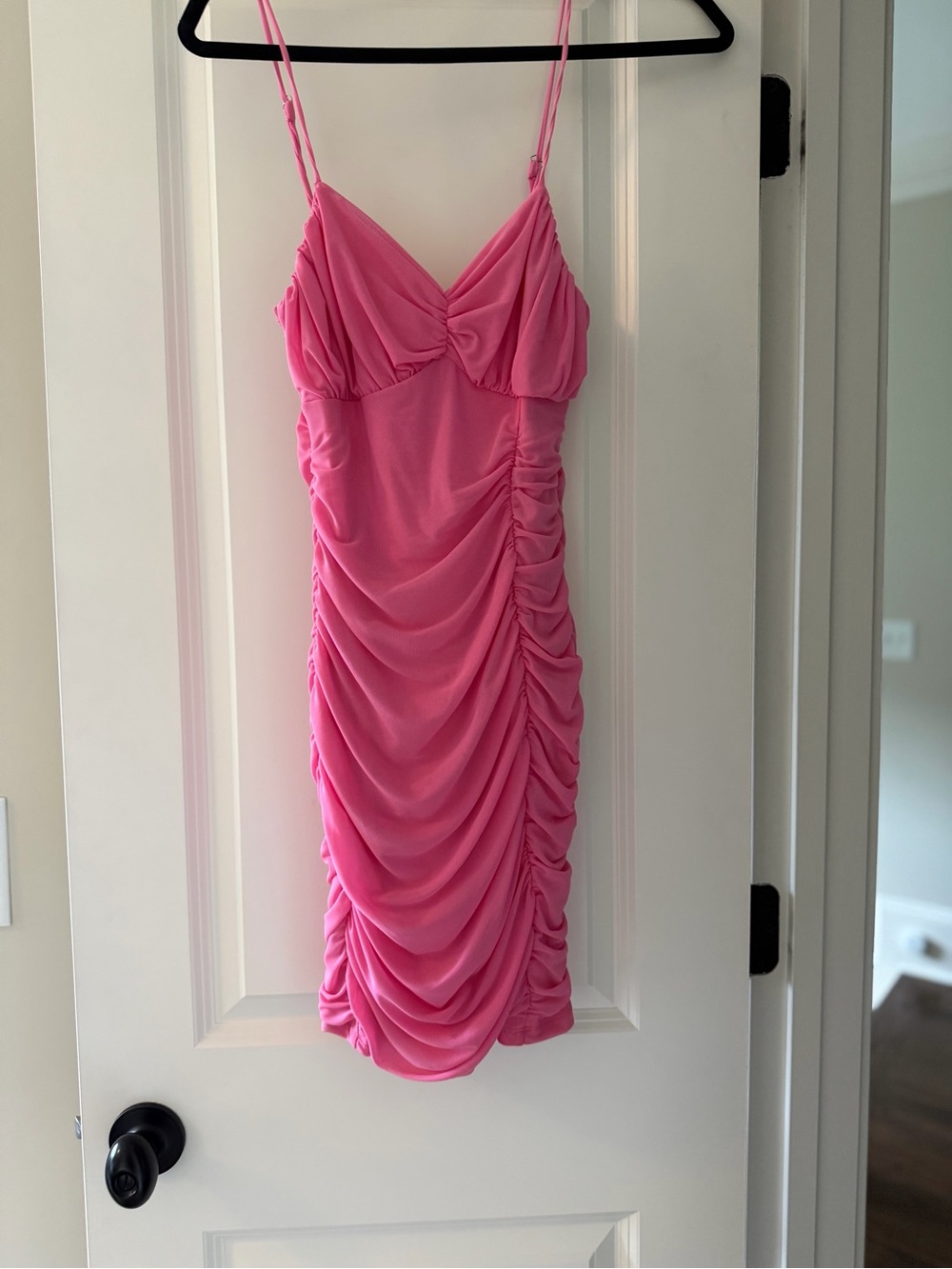 Hello Molly Pink Ruched Spaghetti Strap Mini Dress